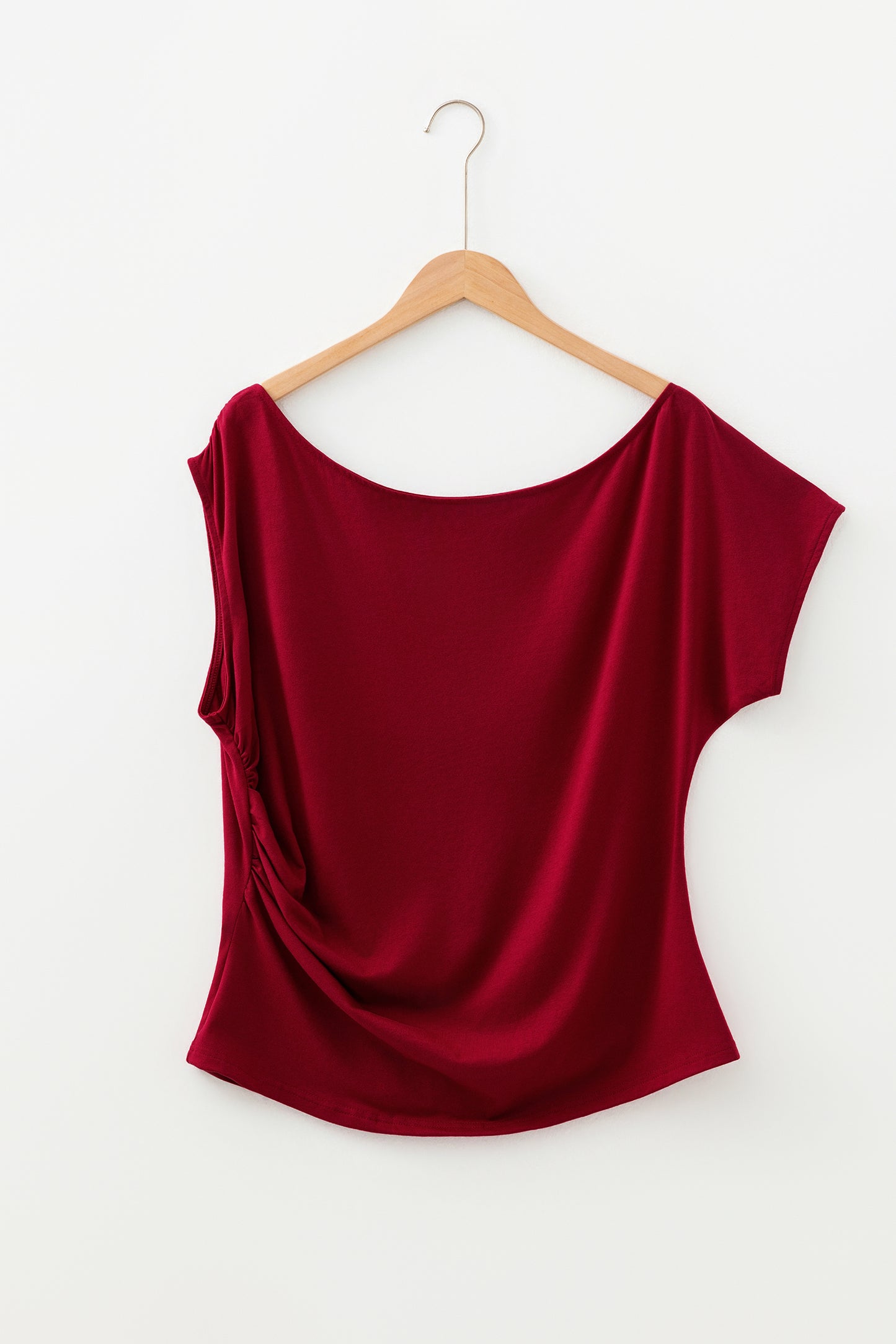 Coffee Plus Size Solid Color Asymmetric Neck Short Sleeve Blouse