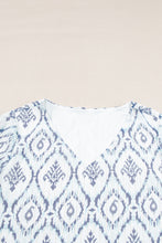 Load image into Gallery viewer, Sky Blue Geometric Print Shirred Puff Sleeve V Neck Blouse
