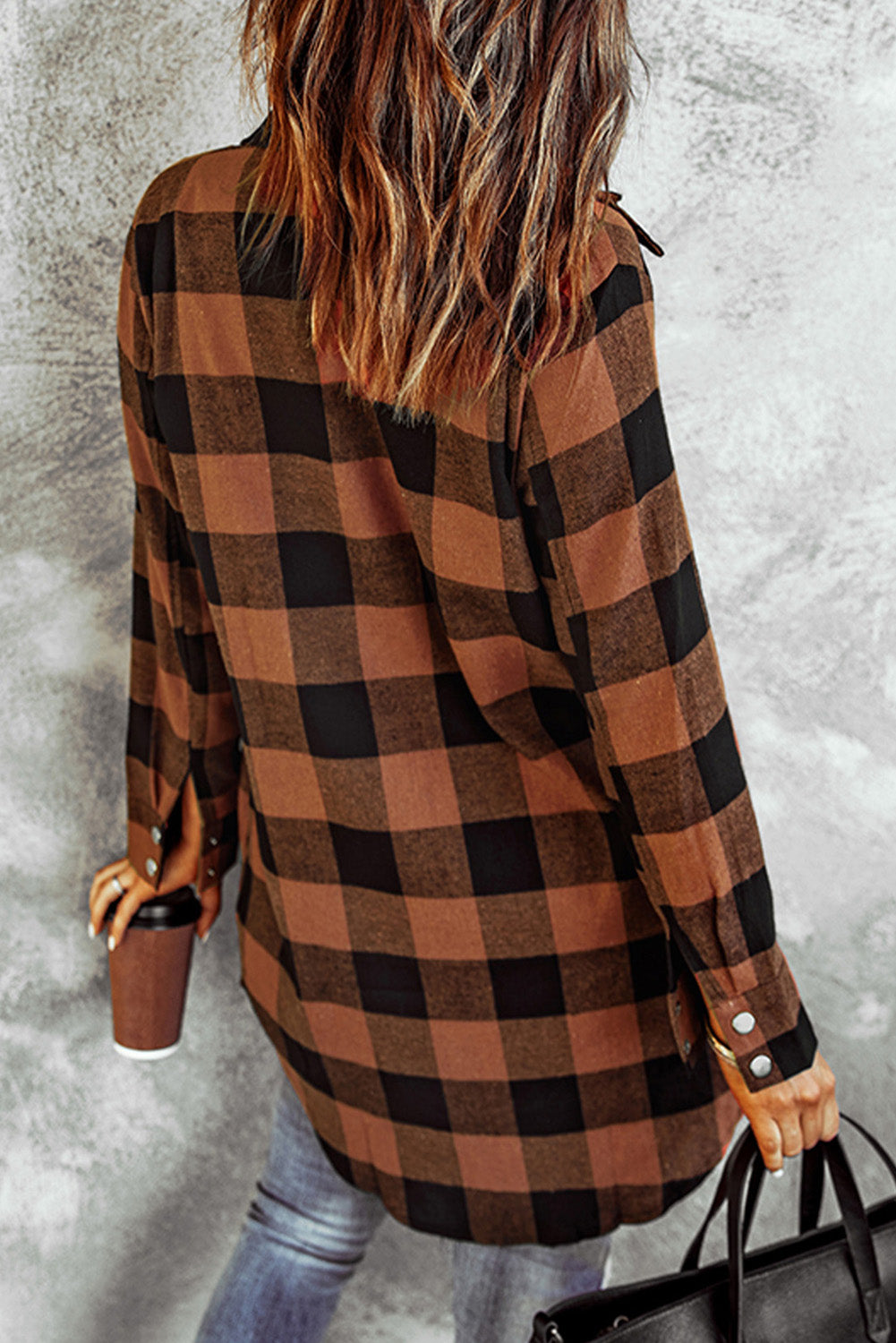 Green Turn-down Collar Plaid Shirt Coat