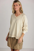 Load image into Gallery viewer, Beige Exposed Seam Textured Knit V Neck Pullover Top
