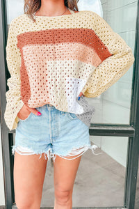 Apricot Pointelle Knit Colorblock Baggy Sweater