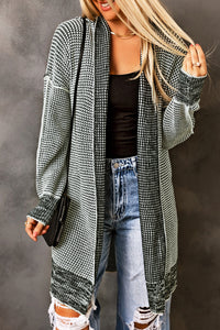 Yellow Plaid Knitted Long Open Front Cardigan