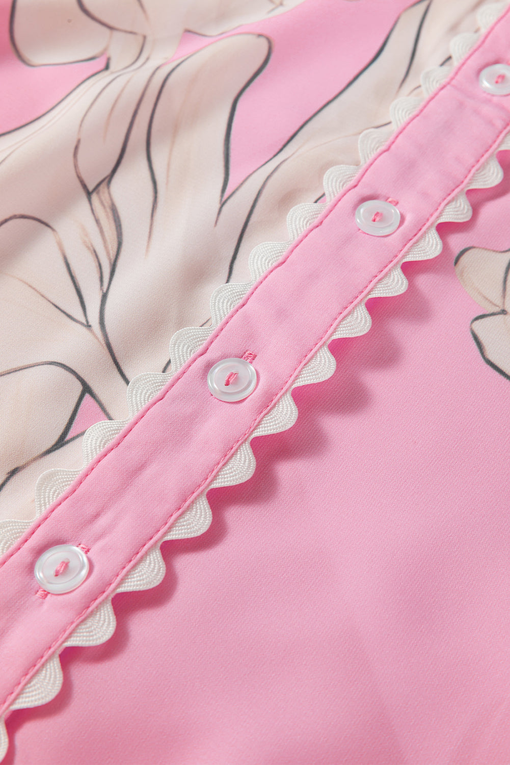 Sky Blue Floral Ric Rac Edge Puff Sleeve Button Up Summer Shirt