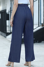 Load image into Gallery viewer, Sail Blue Side Pockets Frilled Smocked High Waist Wide Leg Jeans
