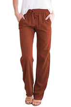 Load image into Gallery viewer, Blue Drawstring Elastic Waist Pockets Long Straight Legs Pants
