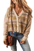 Load image into Gallery viewer, Khaki Buttoned V Neck Cropped Cardigan
