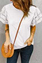 Load image into Gallery viewer, White Hollow Out Ruffle Sleeve T-shirt
