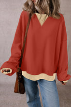 Load image into Gallery viewer, Red Clay Color Block Patch Drop Shoulder Oversized Sweatshirt
