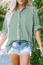 Load image into Gallery viewer, Green Stripe Dolman Sleeve Oversize Shirt
