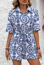 Load image into Gallery viewer, Blue Mandala Printed Short Sleeve Belted Shirt Romper
