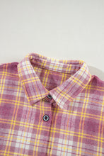 Load image into Gallery viewer, Pink Plaid Print Chest Pocket Long Sleeve Shacket
