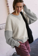 Load image into Gallery viewer, Light Grey Color Block Thumbhole Sleeve Drop Shoulder Sweatshirt
