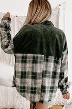 Load image into Gallery viewer, Blackish Green Snap Buttons Colorblock Plaid Shacket
