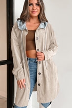 Load image into Gallery viewer, Beige Oversized Corduroy Contrast Hooded Shacket
