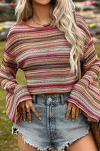 Load image into Gallery viewer, Rose Red Ethnic Striped Wide Cropped Long Sleeve Top
