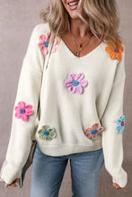 Load image into Gallery viewer, White Crochet Flower V Neck Sweater
