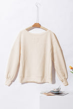 Load image into Gallery viewer, White Waffle Knit Bishop Sleeve Split Oversized Sweatshirt
