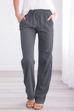 Load image into Gallery viewer, Blue Drawstring Elastic Waist Pockets Long Straight Legs Pants
