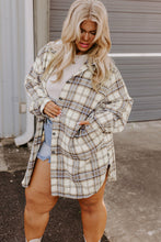 Load image into Gallery viewer, White Plaid Print Tunic Plus Size Shacket with Slits
