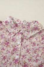 Load image into Gallery viewer, Pink Floral Print Bishop Sleeve Collared V Neck Shirt
