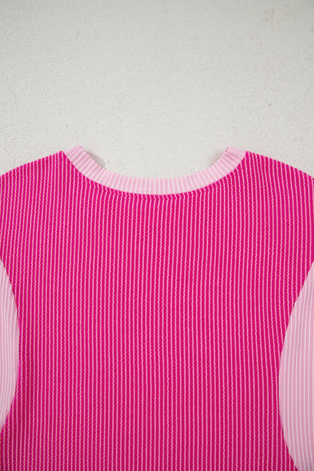 Rose Red 3D Spiral Ribbed Texture 2 Tones Patchwork Short Set