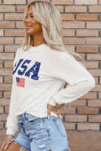 Load image into Gallery viewer, White USA Flag Corded Graphic Sweatshirt
