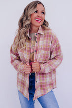 Load image into Gallery viewer, Pink Plaid Print Chest Pocket Long Sleeve Shacket
