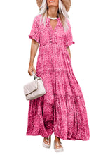 Load image into Gallery viewer, Pink Paisley Print Boho Holiday Ruffle Tiered Maxi Dress
