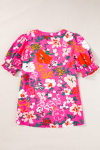 Load image into Gallery viewer, Rose Floral Printed Split V Neck Puff Sleeve Blouse
