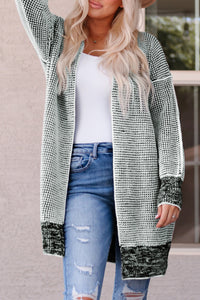 Yellow Plaid Knitted Long Open Front Cardigan