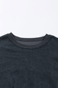 Smoke Gray Ribbed Corduroy Oversized Sweatshirt