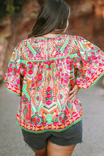 Load image into Gallery viewer, Green Fashion Printed Wide Sleeve Plus Size Blouse
