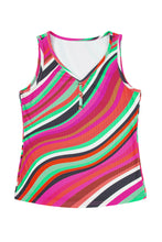 Load image into Gallery viewer, Purple Wavy Striped Buttoned V Neck Tank Top
