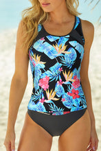 Load image into Gallery viewer, Sky Blue Palm Leaves Print Sleeveless Tankini Swimsuit
