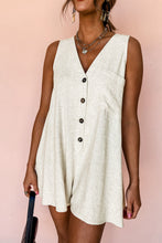 Load image into Gallery viewer, Beige Sleeveless V Neck Buttoned Front Chest Pocket Romper
