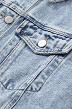 Load image into Gallery viewer, Sky Blue Lapel Distressed Raw Hem Buttons Denim Jacket
