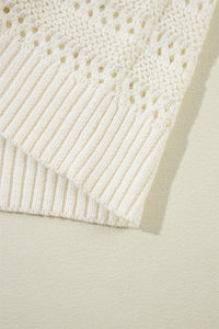 White Pointelle Knit Raglan Sleeve Hooded Sweater