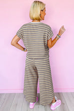 Load image into Gallery viewer, Pink Stripe Rainbow Tee Tasseled String Wide Leg Pants Set
