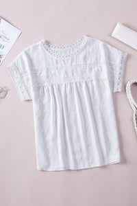 Pink Swiss Dot Lace Splicing Short Sleeve Top