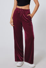 Load image into Gallery viewer, Burgundy Solid Drawstring Waist Wide Leg Pants
