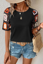 Load image into Gallery viewer, Black Floral Crochet Short Sleeve Top
