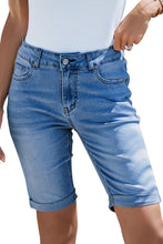 Load image into Gallery viewer, Sky Blue Acid Wash Roll-up Edge Bermuda Short Jeans
