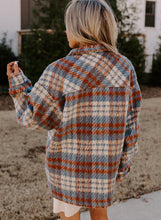 Load image into Gallery viewer, Cinnamon Plaid Print Chest Pockets Turn Down Collar Shacket
