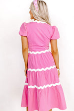 Load image into Gallery viewer, Bonbon Ric Rac Trim Short Puff Sleeve Flowy Midi Dress
