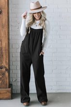 Load image into Gallery viewer, Black Solid Pocketed Loose Fit Corduroy Overall
