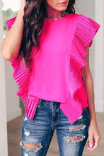 Load image into Gallery viewer, Bright Pink Pleated Ruffle Patchwork Sleeveless Blouse
