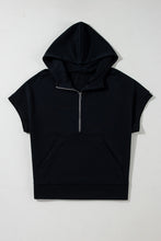 Load image into Gallery viewer, Bonbon Half Zipper Kangaroo Pocket Short Sleeve Hoodie
