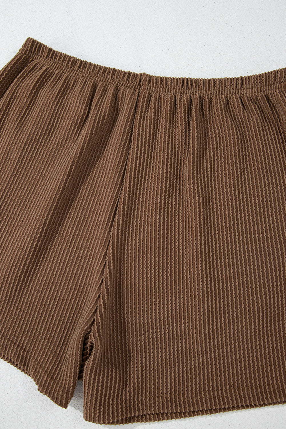 Chestnut Corded Knit Long Sleeve Top and High Waist Shorts Set