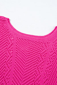 Rose Red Pointelle Knit Scallop Edge Short Sleeve Top