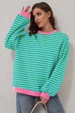 Load image into Gallery viewer, Sky Blue Stripe Oversized Contrast Trim Pullover Sweatshirt
